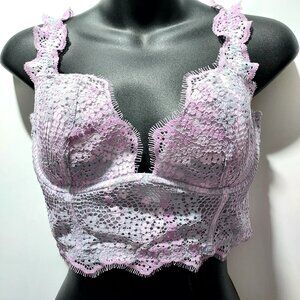 Victoria's Secret Dream Angel Lace Bra Bralette Pink Gray Lavender, Size 36C